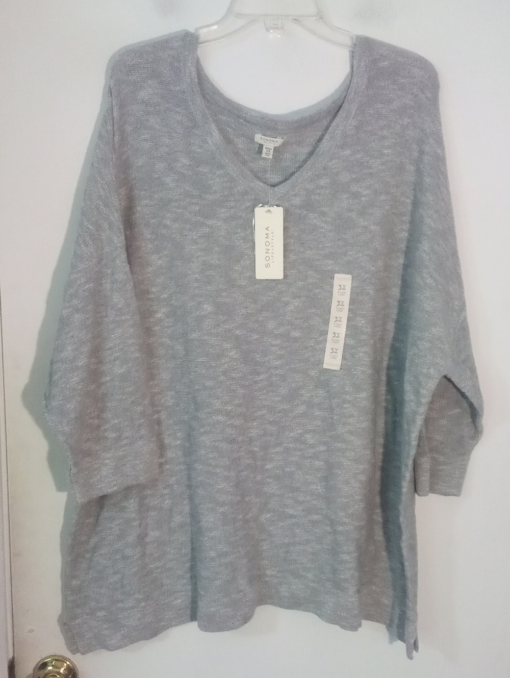 * Sonoma Lightweight V-Neck Women's Top in Heather Gray 3X NWT $46